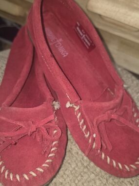 Minnetonka Red Suede Moccasin Loafers - Women's